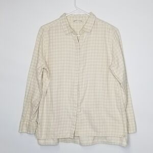 Woolrich Women's Large Biege Long Sleeve Gingham Flannel Button Down Shirt